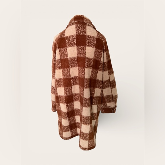 Greylin by Anthropologie Checkered Teddy Jacket in Burnt Orange and Cream - Picture 2 of 3